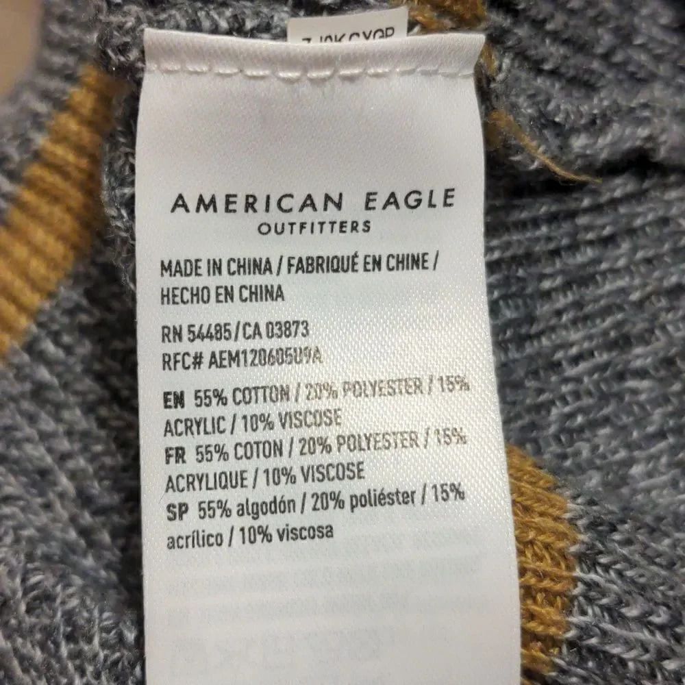 American Eagle XXS Jeggings Fit Gray Crew Neck Sweater with Brown Stripes - Picture 4 of 7